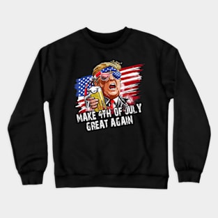 Retro Make 4th of July Great Again Funny Trump Men Drinking Beer Crewneck Sweatshirt